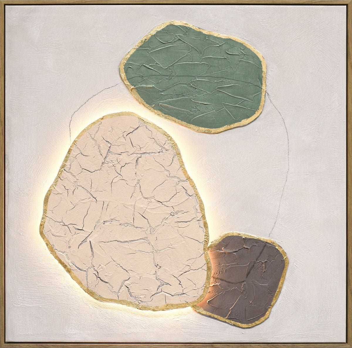 Earthen Forms I Hand-Painted LED Canvas In Frame - Ivory / Sage