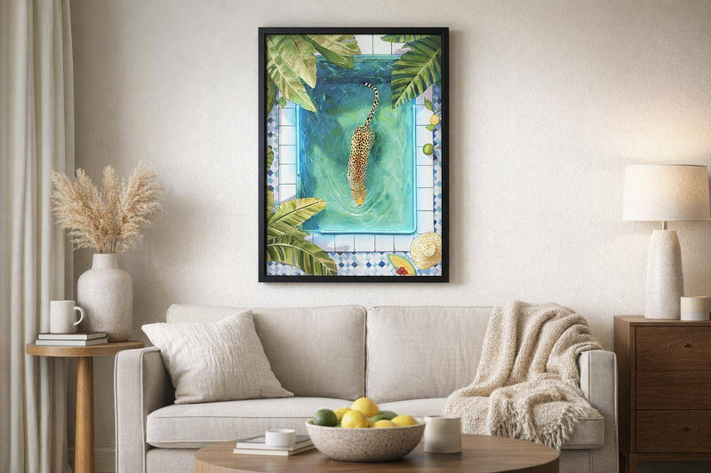 Poolside Prowl Hand-Embellished LED Canvas In Frame - Green / Blue