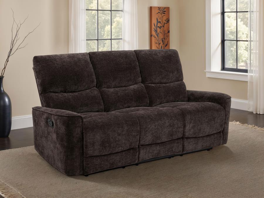 Navarro Chenille Upholstered Reclining Sofa Dark Brown