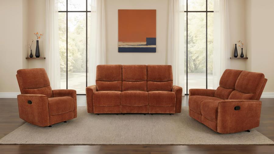 Navarro Upholstered Reclining Sofa Set Burnt Orange 3-piece
