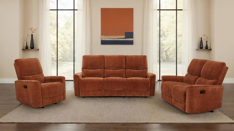 Navarro Upholstered Reclining Sofa Set Burnt Orange 3-piece