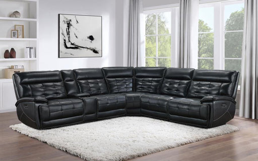 Hewitt Leather Dual Power Reclining Sectional Sofa Black Default Title