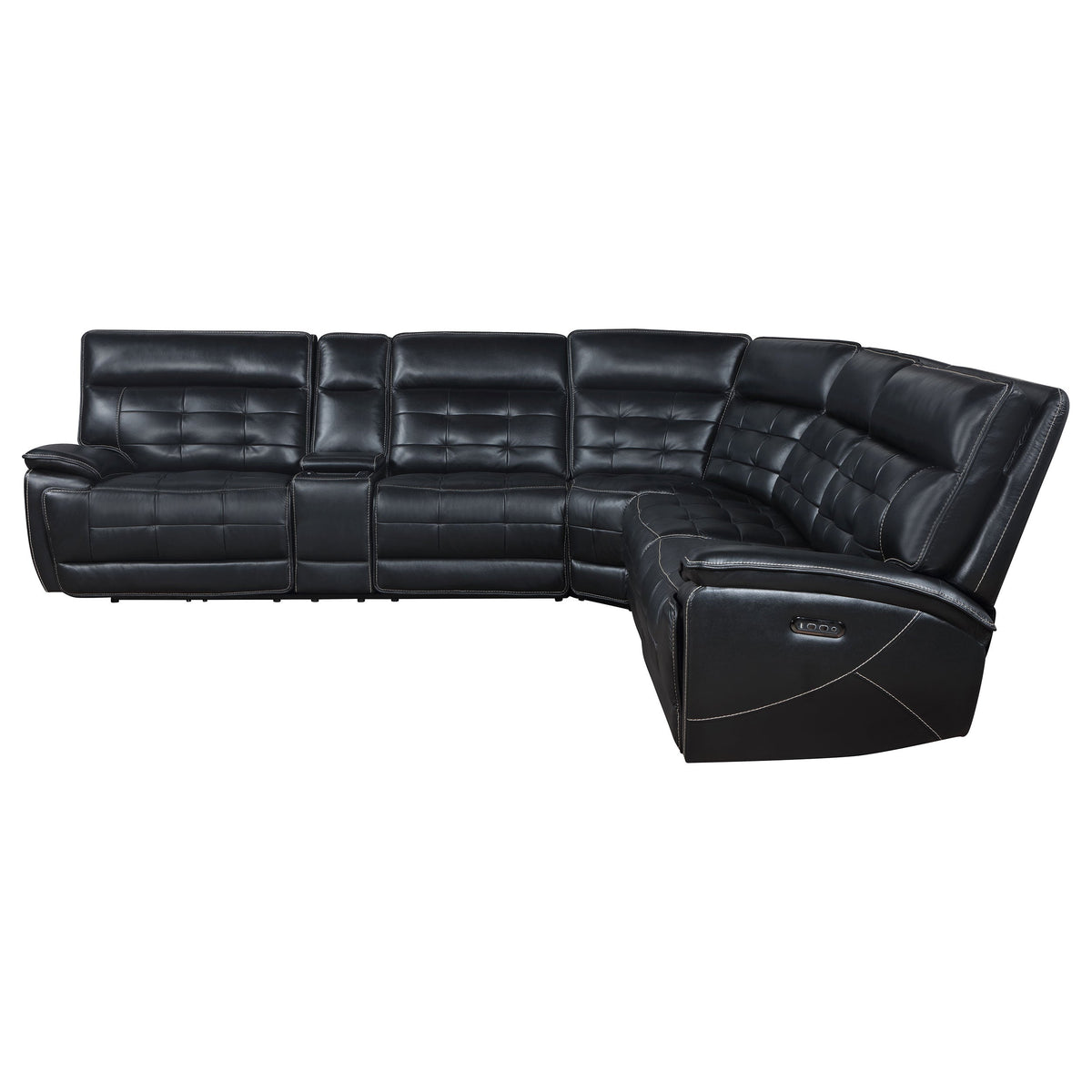 Hewitt Leather Dual Power Reclining Sectional Sofa Black