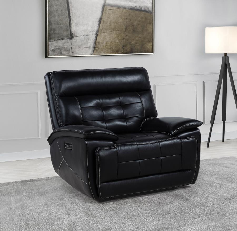 Hewitt Leather Upholstered Dual Power Recliner Chair Black Default Title