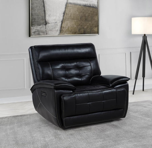 Hewitt Leather Upholstered Dual Power Recliner Chair Black Default Title