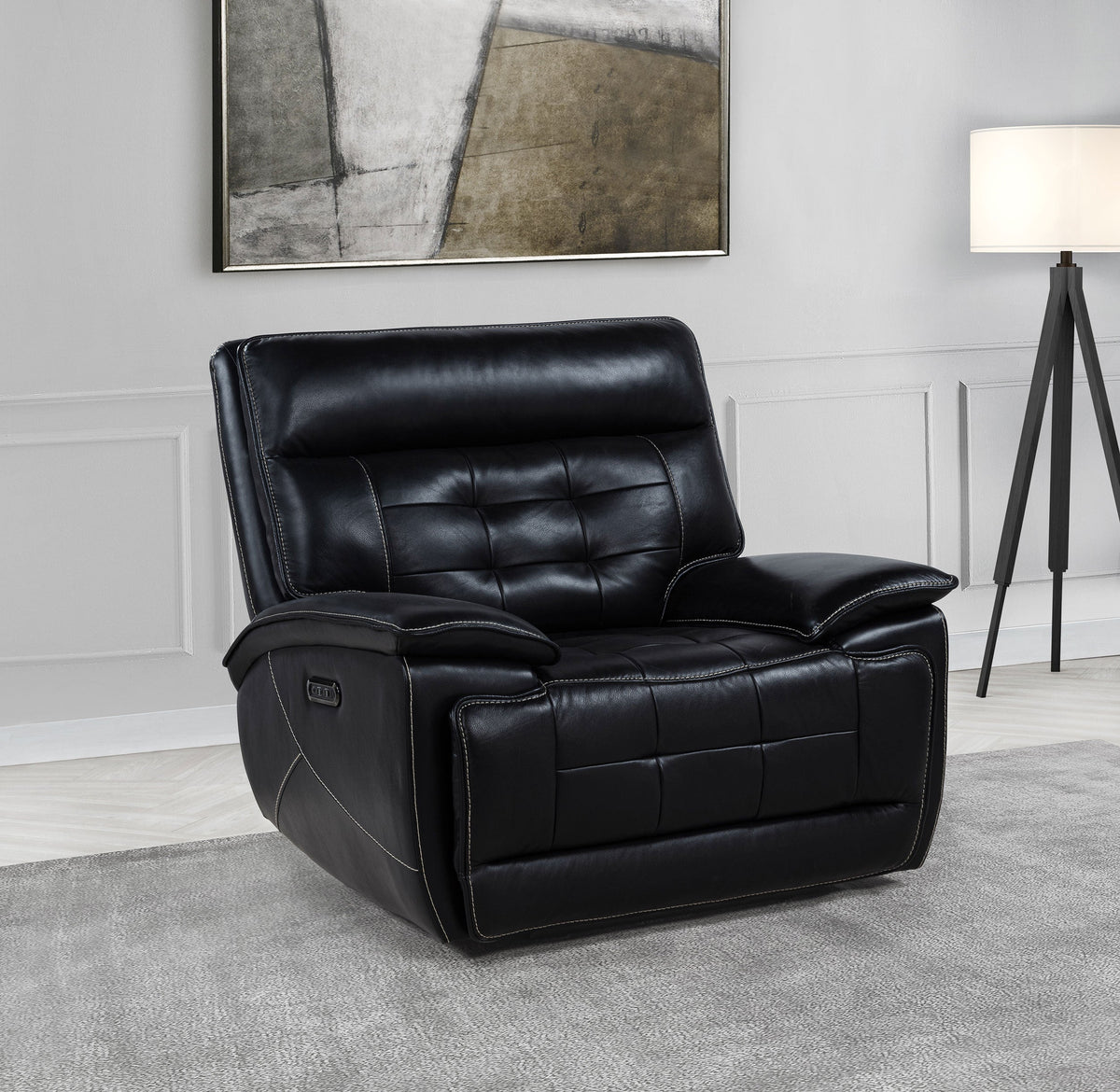 Hewitt Leather Upholstered Dual Power Recliner Chair Black