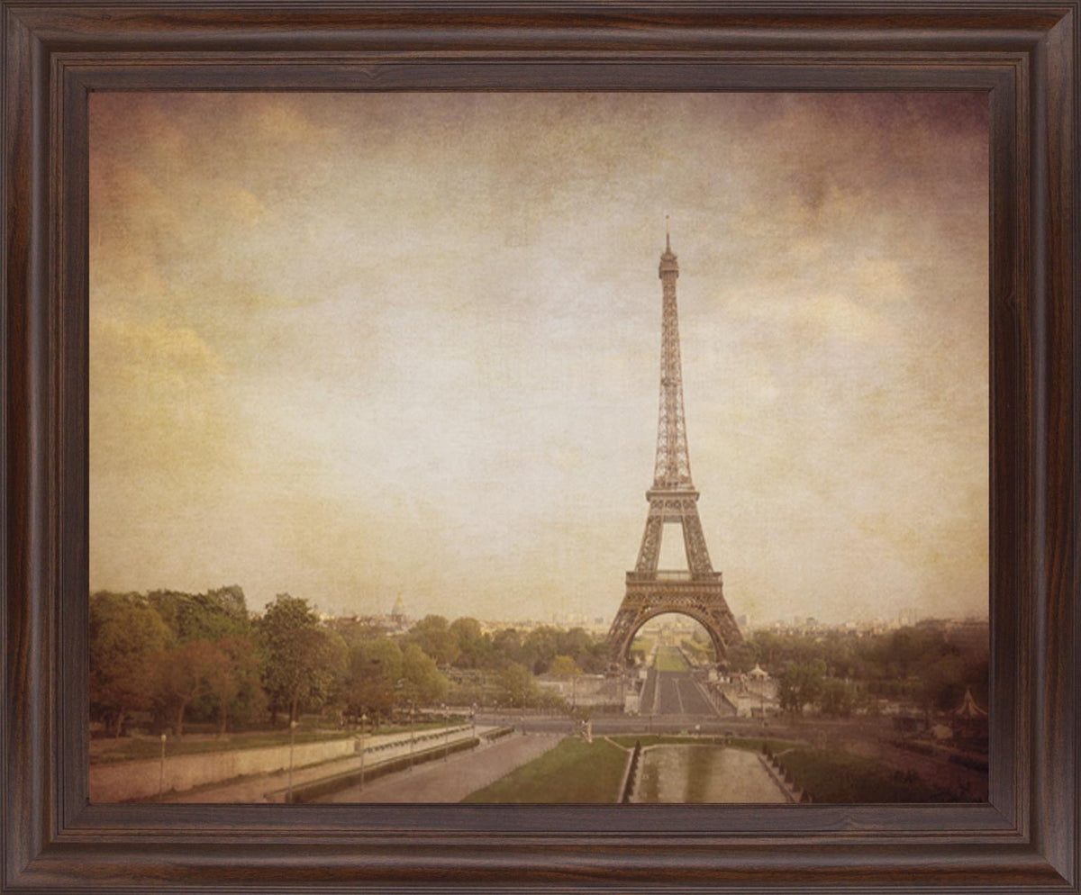 Sepia Eiffel View - 28" x 34" Framed Wall Art - Dark Brown