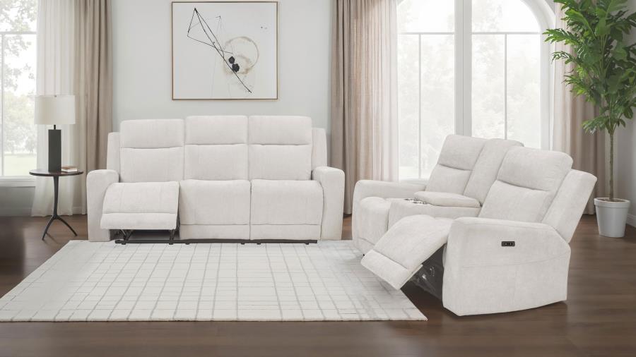 Kennett Chenille Power Reclining Sofa Set Ivory 2-piece