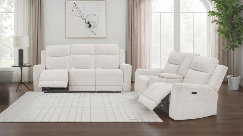 Kennett Chenille Power Reclining Sofa Set Ivory 2-piece
