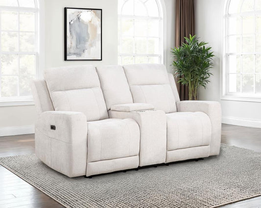 Kennett Chenille Upholstered Power Reclining Loveseat Ivory