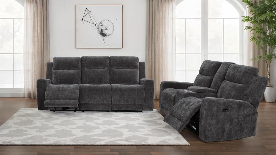 Kennett Chenille Power Reclining Sofa Set Dark Grey 2-piece