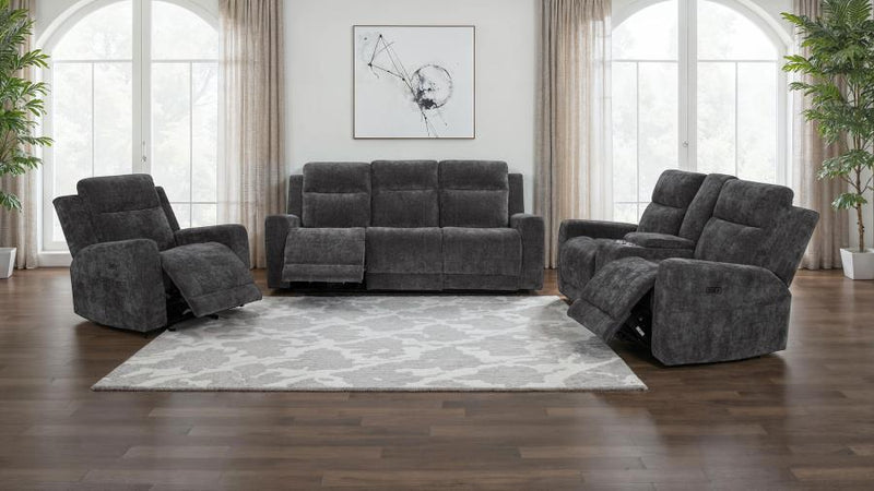 Kennett Chenille Power Reclining Sofa Set Dark Grey 3-piece