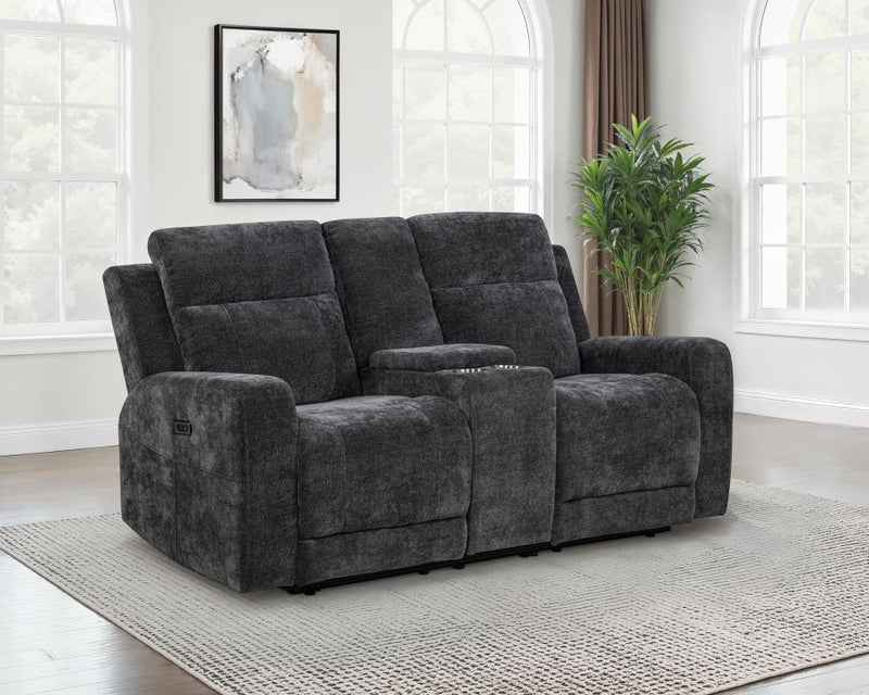 Kennett Chenille Upholstered Power Reclining Loveseat Dark Grey
