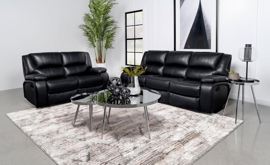 Camila Upholstered Reclining Sofa Set Black 2-piece