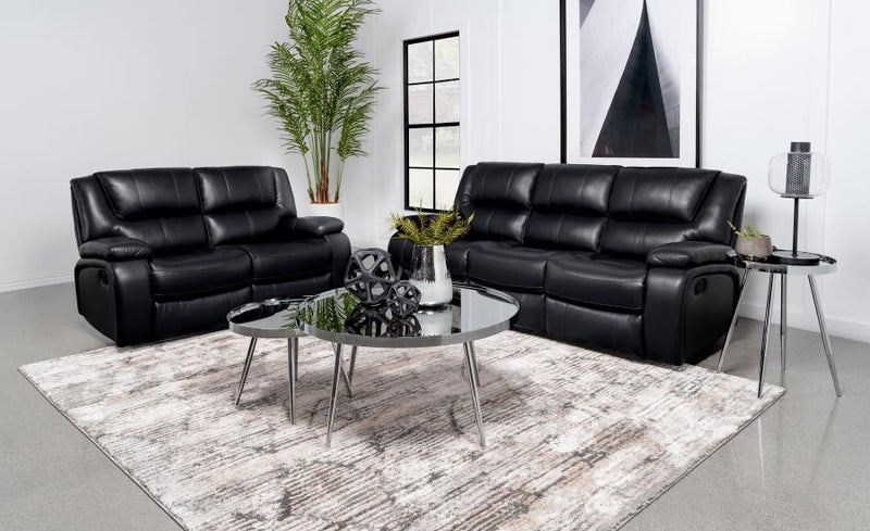 Camila Upholstered Reclining Sofa Set Black 2-piece