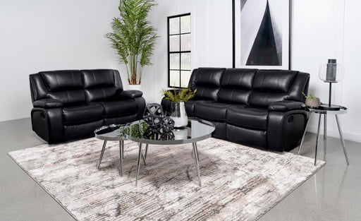 Camila Upholstered Reclining Sofa Set Black 2-piece