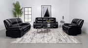 Camila Upholstered Reclining Sofa Set Black 3-piece
