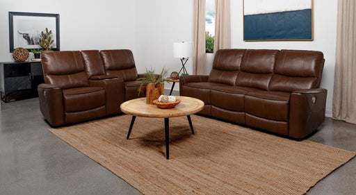 Greenfield Power Reclining Sofa Set Saddle Brown 2-piece