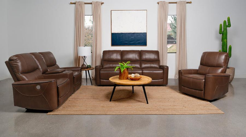 Greenfield Power Reclining Sofa Set Saddle Brown 3-piece