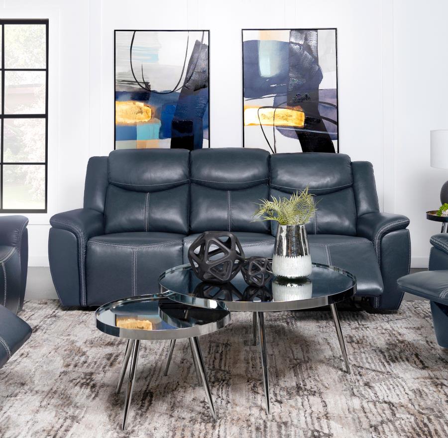 Sloane Upholstered Padded Arm Reclining Sofa Blue Default Title