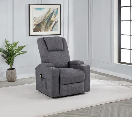 Louie Chenille Upholstered Power Lift Massage Chair Dark Grey