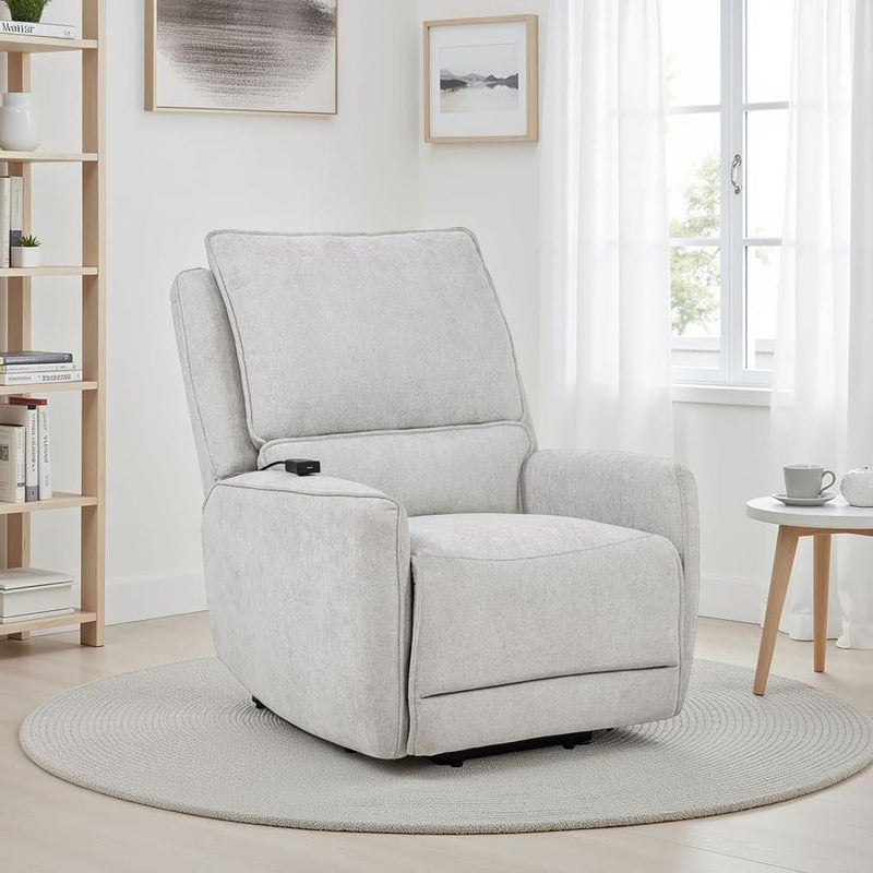 Sylmar Chenille Upholstered Power Recliner Dove Grey Dual Power