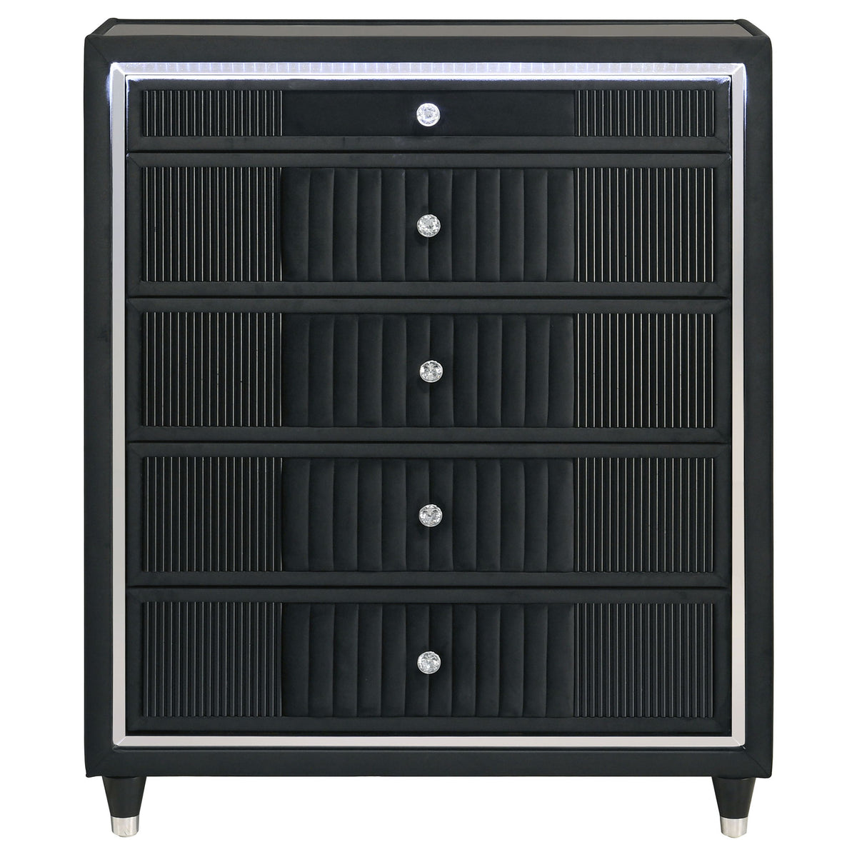 Ravenne 5-drawer Velvet Upholstered LED Chest of Drawers Black
