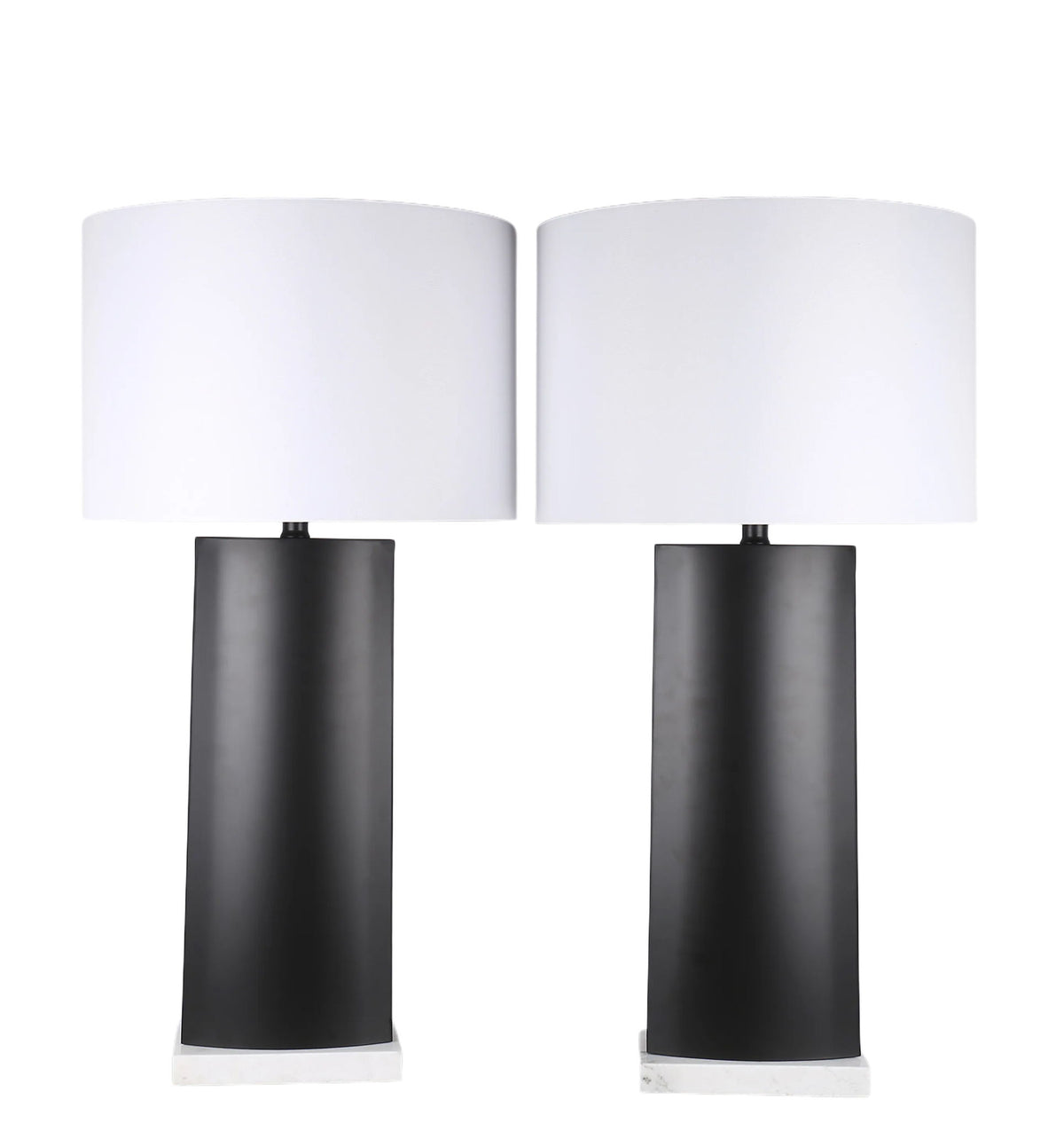 Monolith Aura Metal & Marble Table Lamp (Set of 2) - Matte Black / White Marble