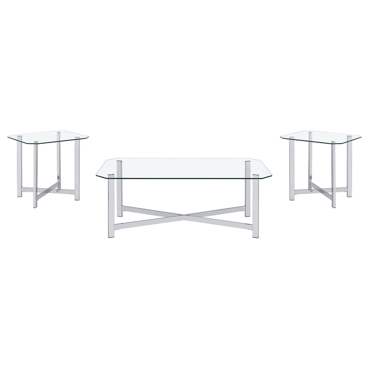 Cronin 3-piece Tempered Glass Top Coffee Table Set Chrome