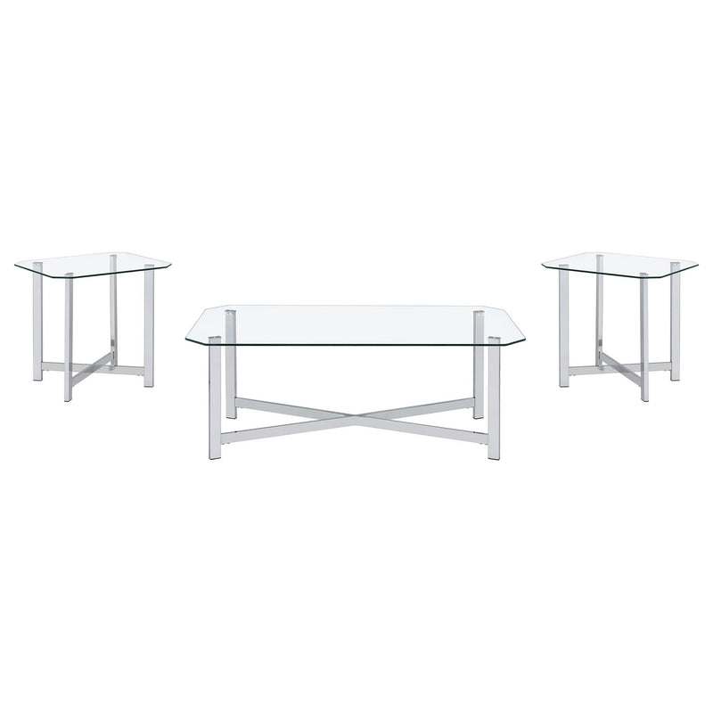 Cronin 3-piece Tempered Glass Top Coffee Table Set Chrome
