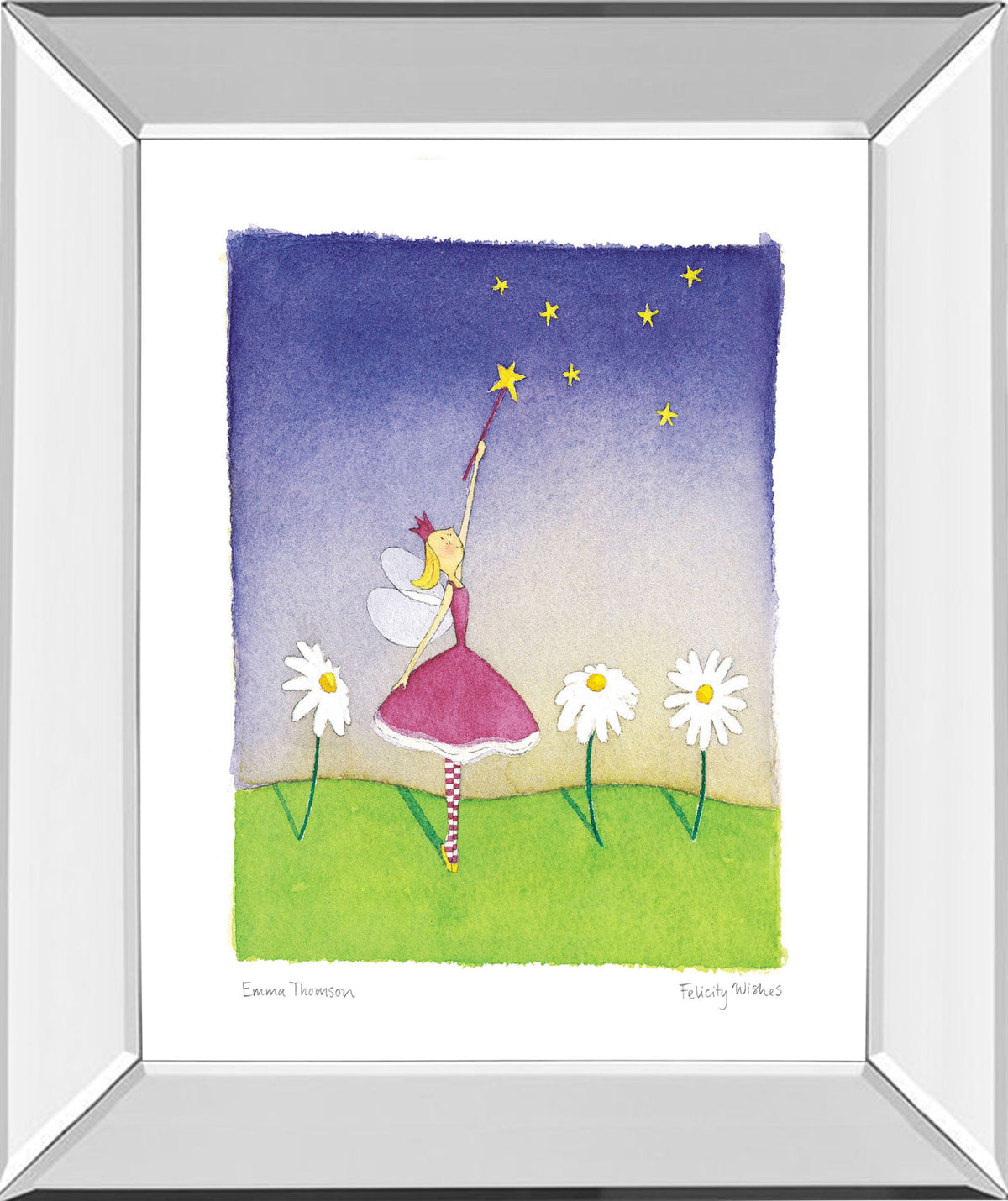 Felicity Wishes I By Emma Thomson - Mirror Framed Print Wall Art - Blue