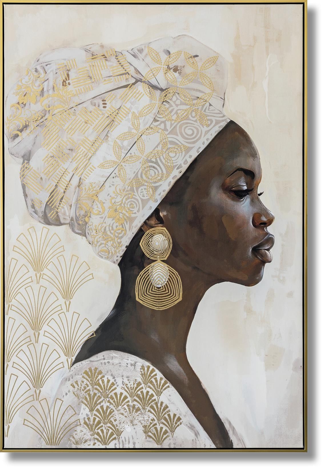 Opulent Gaze Elegance - 48" x 33" Framed Wall Art - Beige