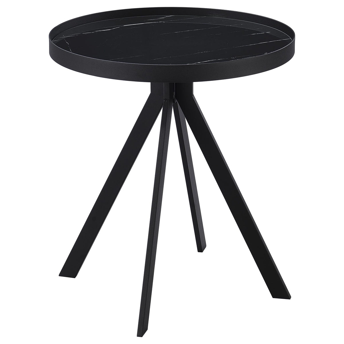Briggs Round Marble Printed Glass Top End Table Black
