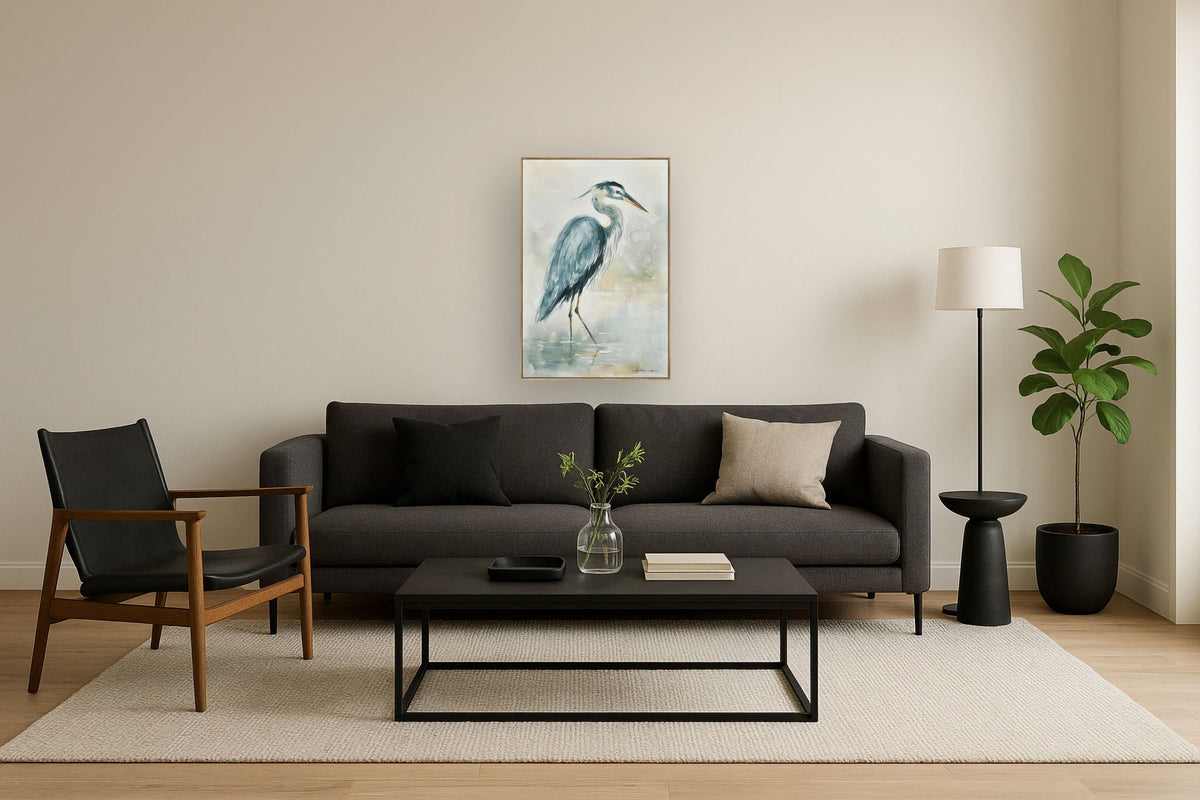 Azure Wading Grace - 39" x 24" Framed Wall Art - Beige