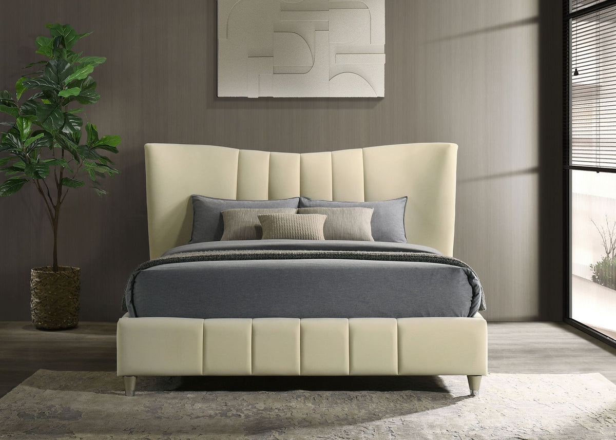 Evelyn Upholstered Queen Panel Platform Bed Ivory