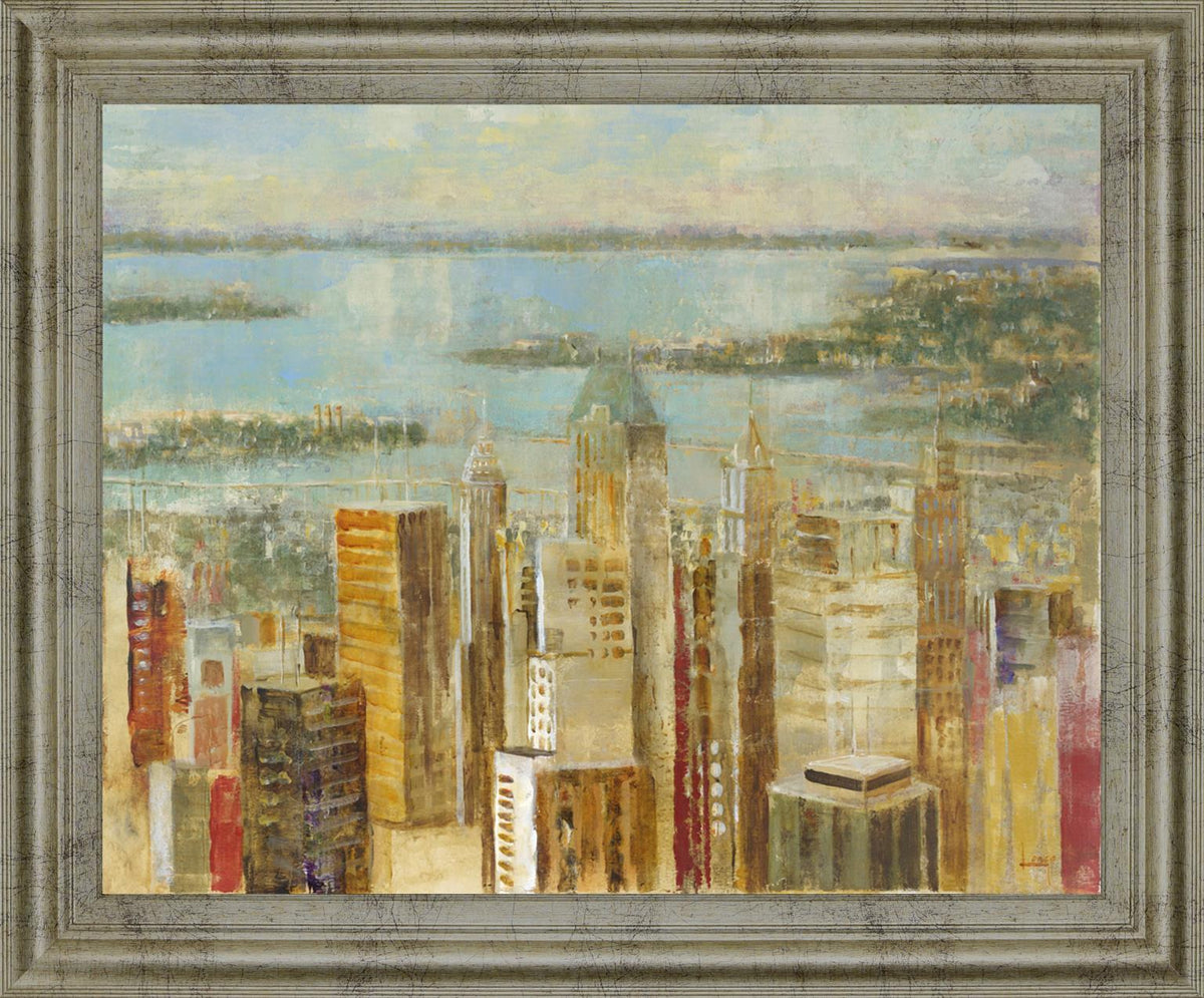 Golden Harbor Skyline - 28" x 34" Framed Wall Art - Beige