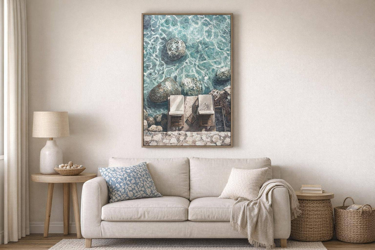 Cove Reverie II Hand-Embellished Canvas In Frame - Aqua / White