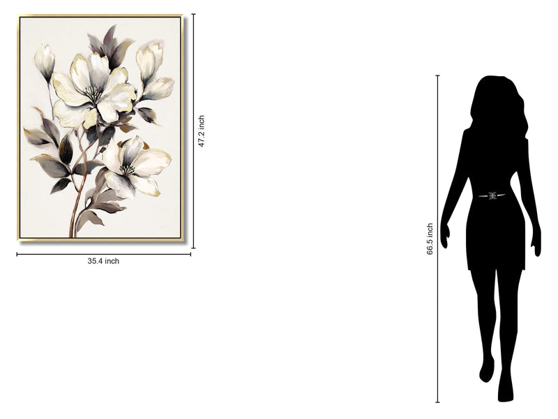 Ivory Bloom Serenade - 35" x 47" Framed Wall Art - Beige