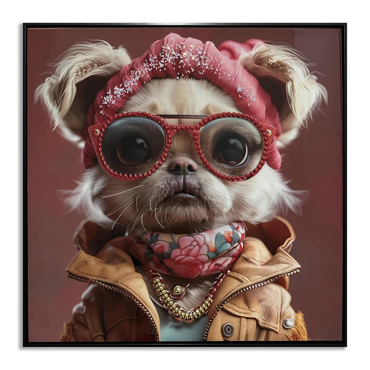 Glam Pup Portrait - 25" x 25" Framed Wall Art - Pink