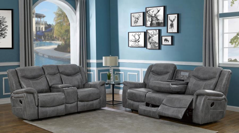 Conrad Upholstered Padded Arm Motion Sofa Set Grey 2-piece