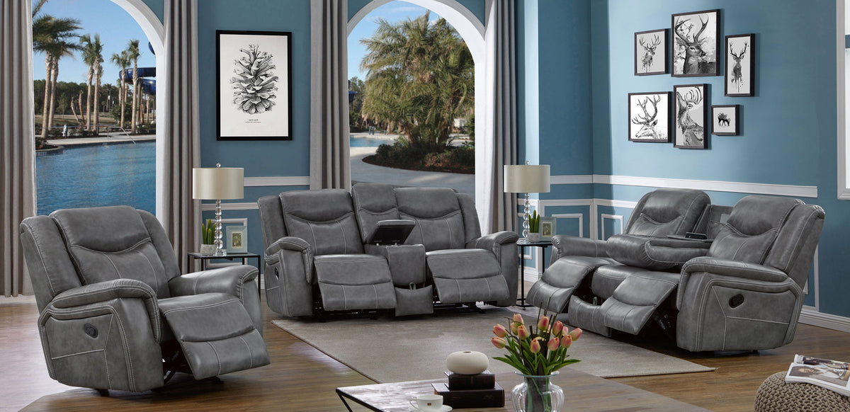 Conrad Upholstered Padded Arm Motion Sofa Set Grey