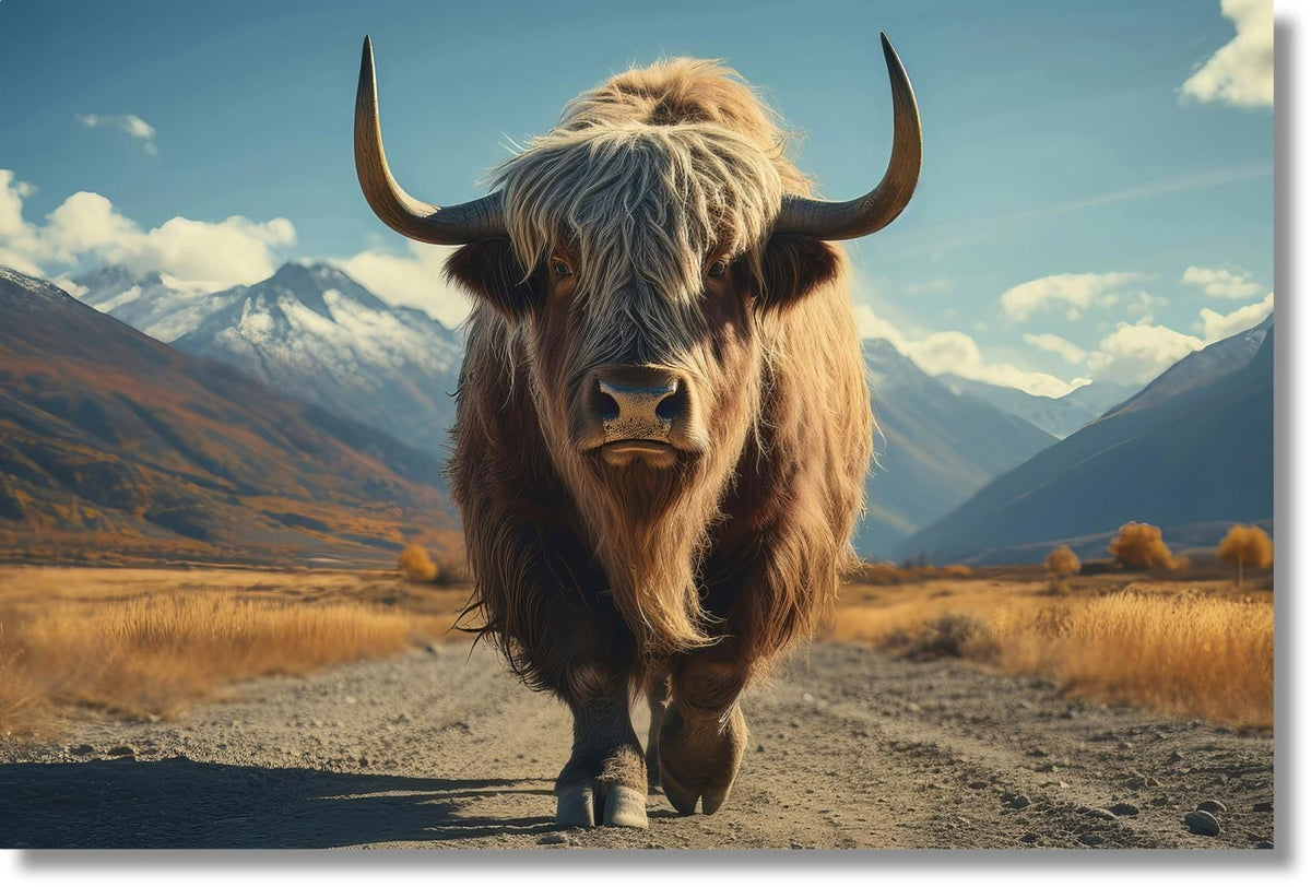 Golden Highland Stance - 40" x 60" Framed Wall Art - Light Brown