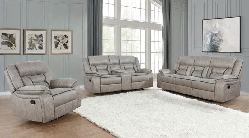 Greer Upholstered Reclining Sofa Set Taupe 3-piece