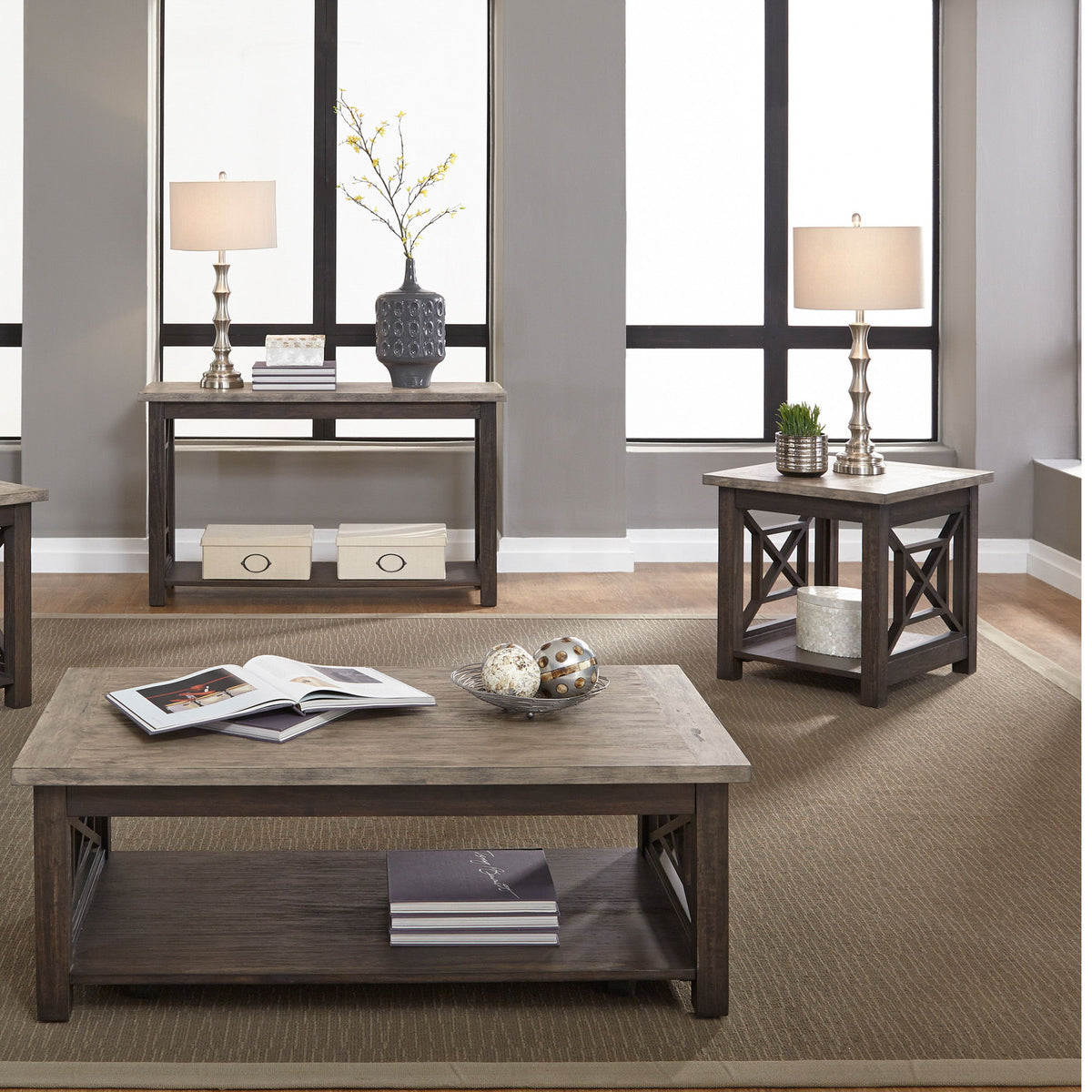 Heatherbrook - 3 Piece Table Set (1 Cocktail 2 End Tables) - Charcoal & Ash
