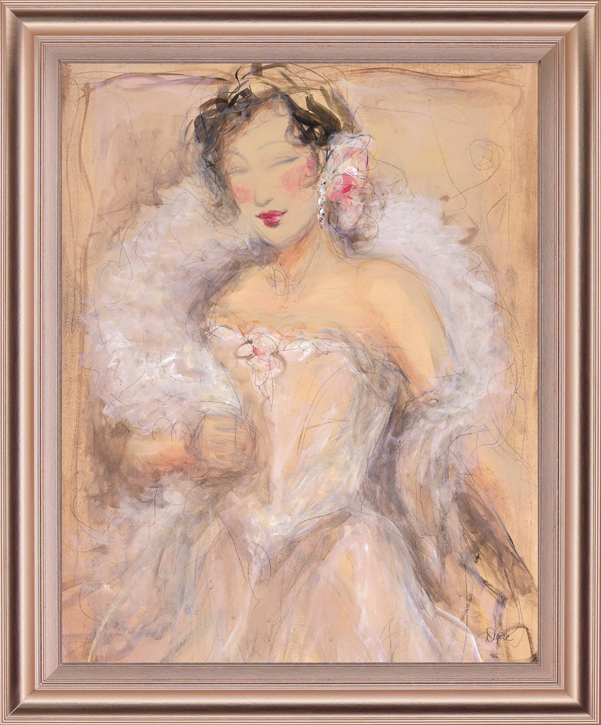 Rosy Evening Muse - 28" x 34" Framed Wall Art - Beige