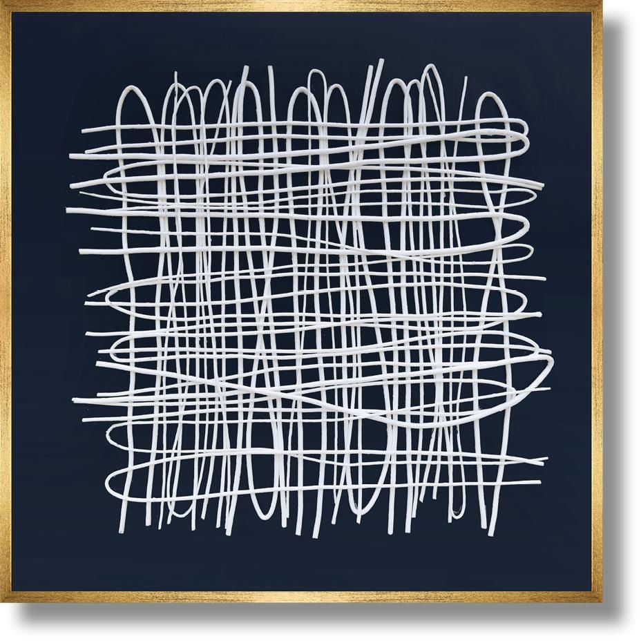 Ivory Tangle Lattice - 39" x 39" Framed Wall Art - Blue