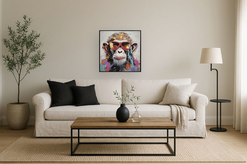 Vivid Splash Primate - 25" x 25" Framed Wall Art - Dark Gray
