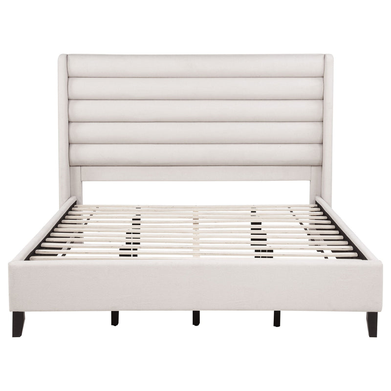Leslie Upholstered Tufted California King Wingback Platform Bed Beige