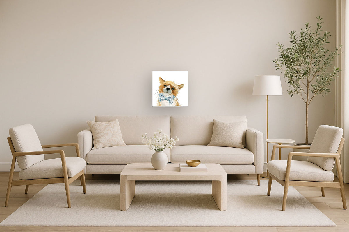 Gallery Wrapped Giclee On Canvas Funny Pet With Bow - Beige