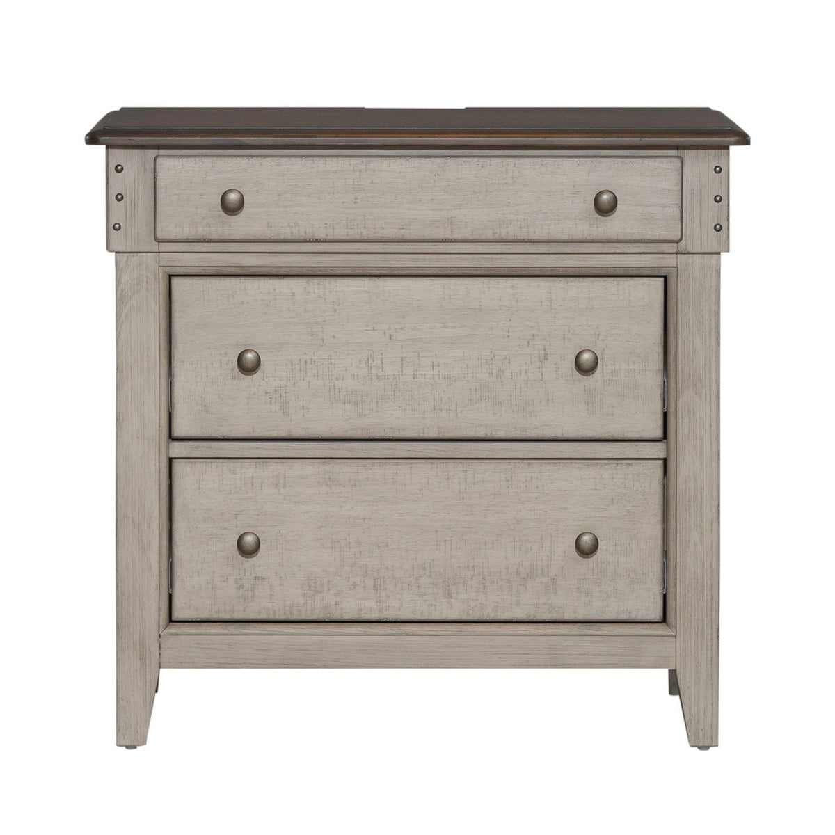 Ivy Hollow - 3 Drawer Bedside Chest With Charging Station - Weathered Linen / Dusty Taupe
